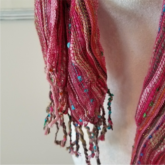 NEW pink boho fringe scarf - Picture 3 of 3